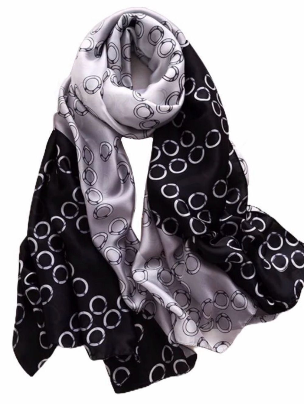 Black Gray Abstract Silk Scarf Oversized Headscarf Neck Wrap OS NWT